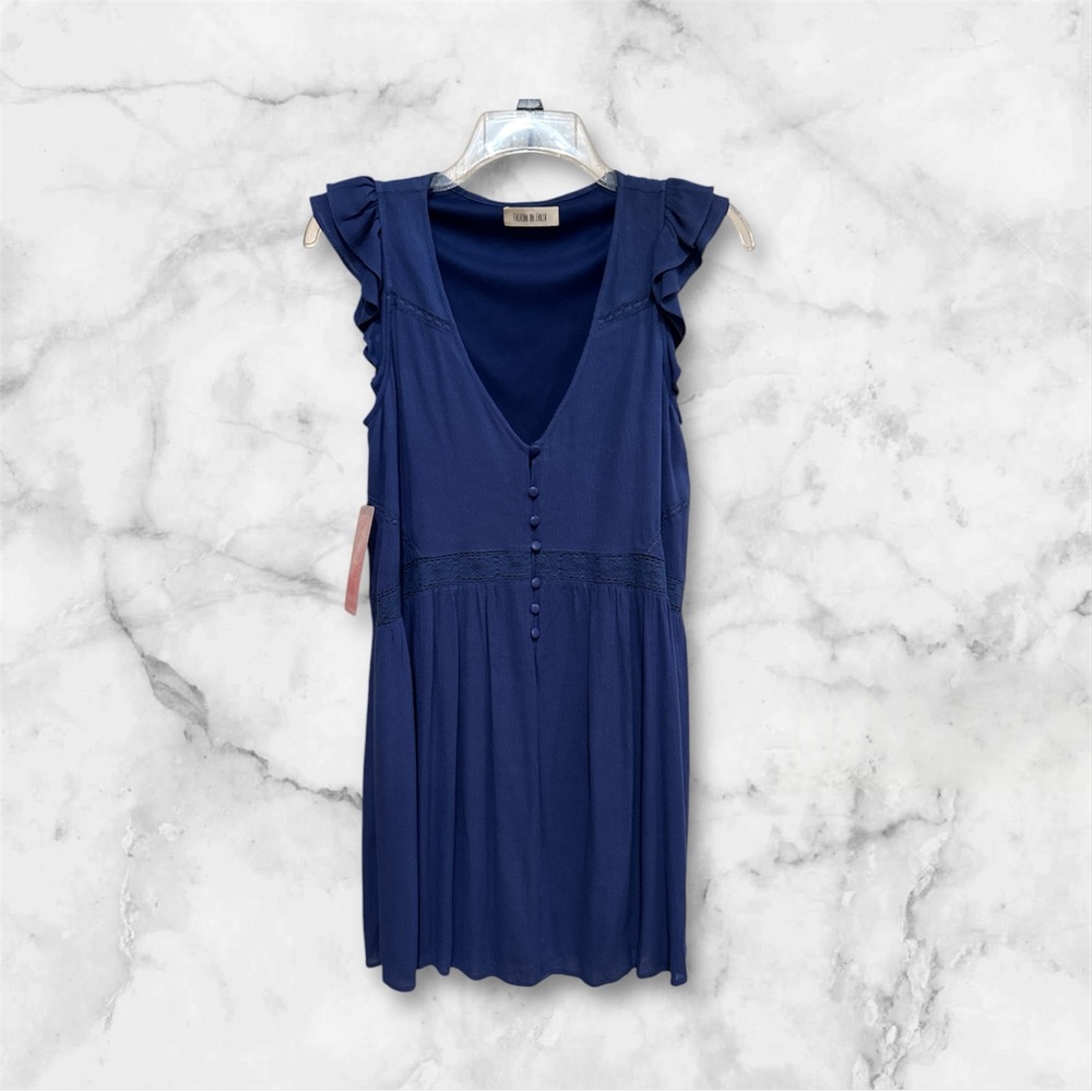 Peace on Earth Navy Blue Ruffle Dress